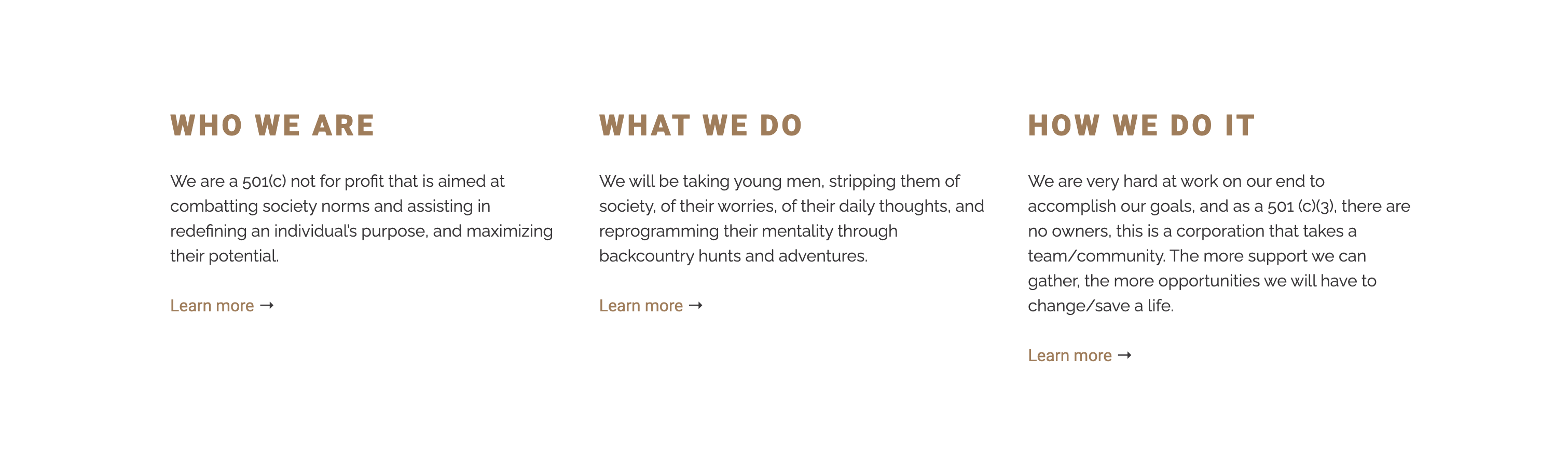 Primal Faith about us content for website design